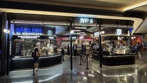 Indoor food court with various food stations